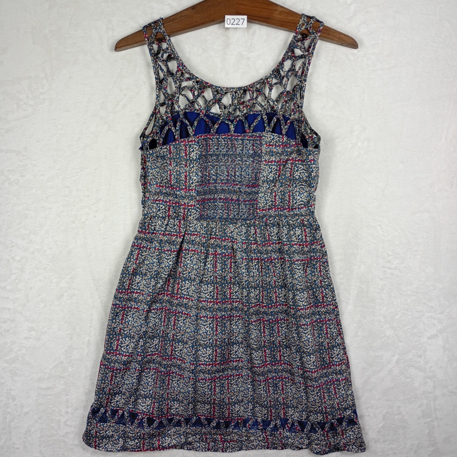 Festival Abstract Macrame Smocked Back Mini Dress Small Fairie Cottage Hippie
